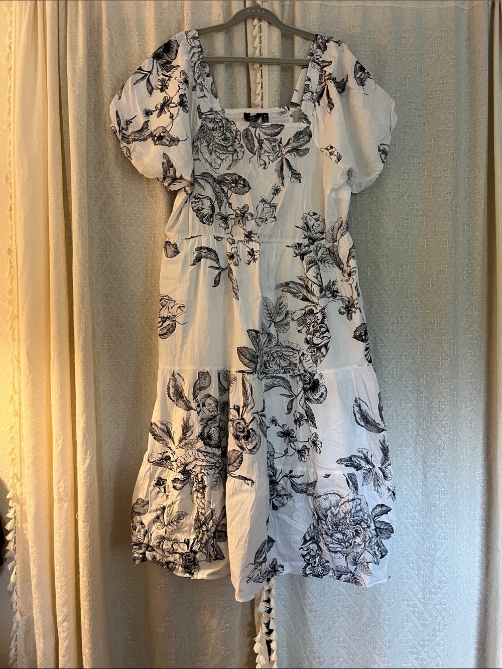 White Maxi Dress with Black Floral Print
